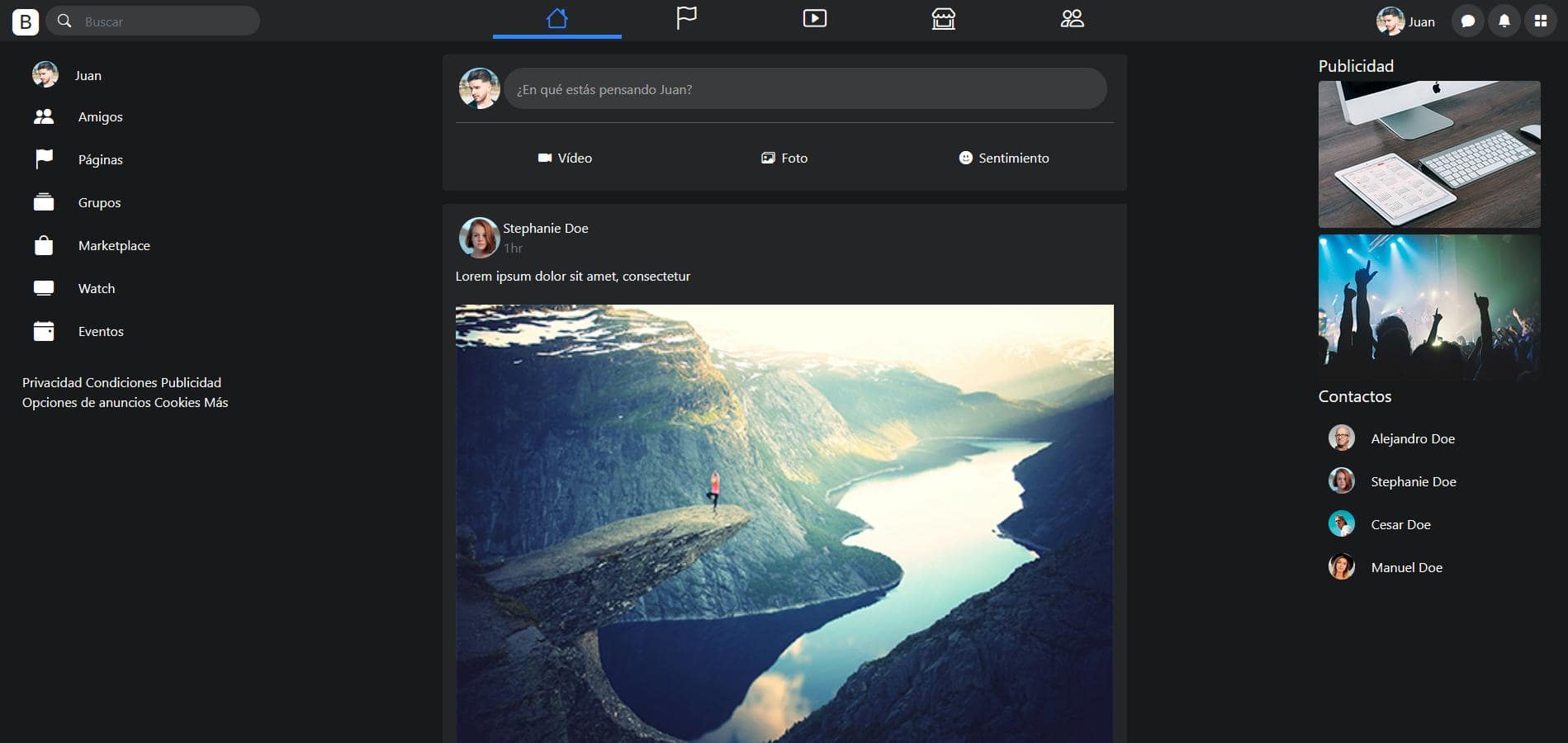 Maquetación web estilo Facebook